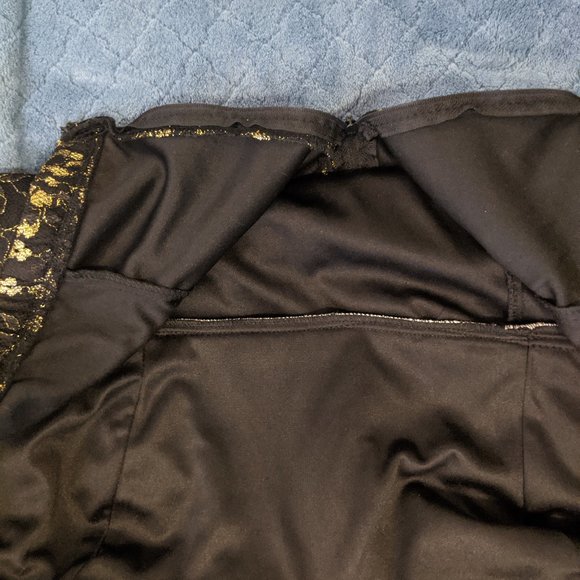 Vintage Torrid Black & Gold Ruched Lace Mini Dress - Picture 6 of 6